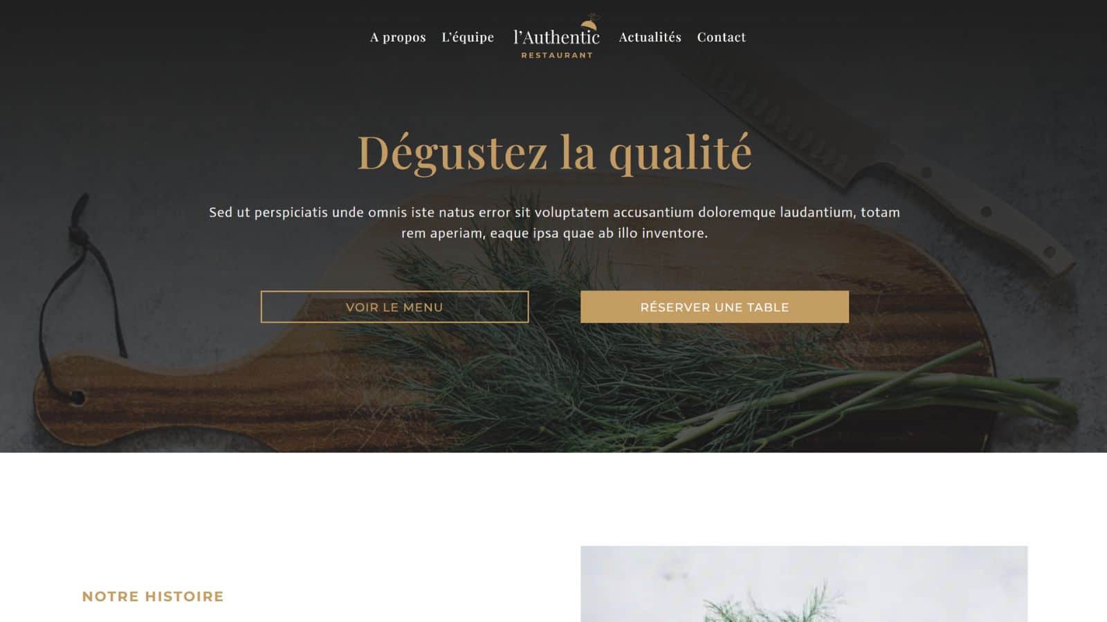 Capture d'écran de la page d'accueil du site de démonstration Authentic restaurant