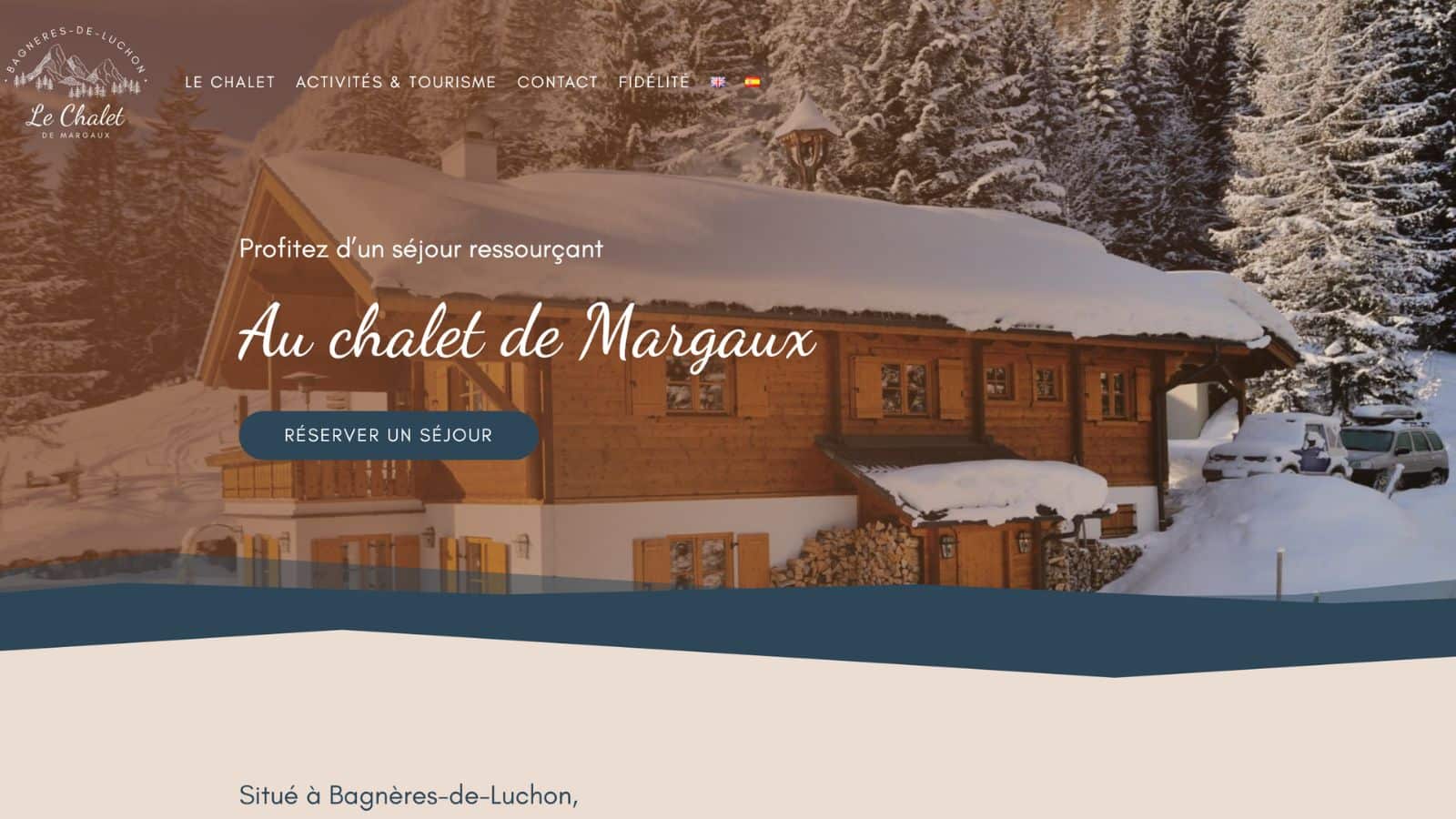 Capture d'écran de l'en-tête du site internet Le Chalet de Margaux